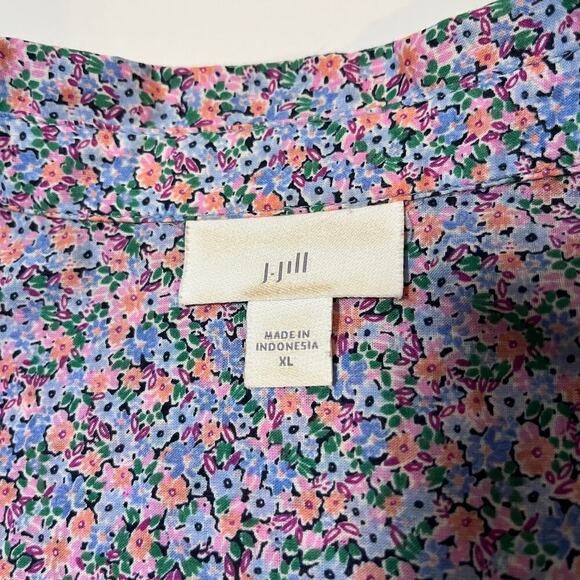J Jill Spring Floral Button Up Purple Pink Size XL Cotton Long Sleeve Easter - Picture 4 of 9